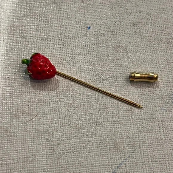 Vintage mini strawberry hat/ lapel stick pin. EUC! - Picture 5 of 5